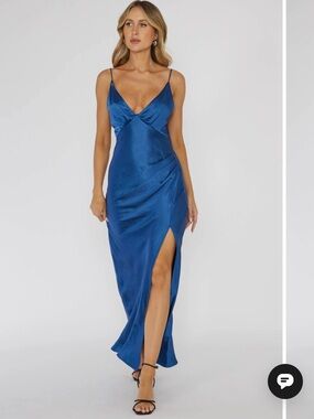 Selfie Leslie Marlie Side Pleat Maxi Dress Navy